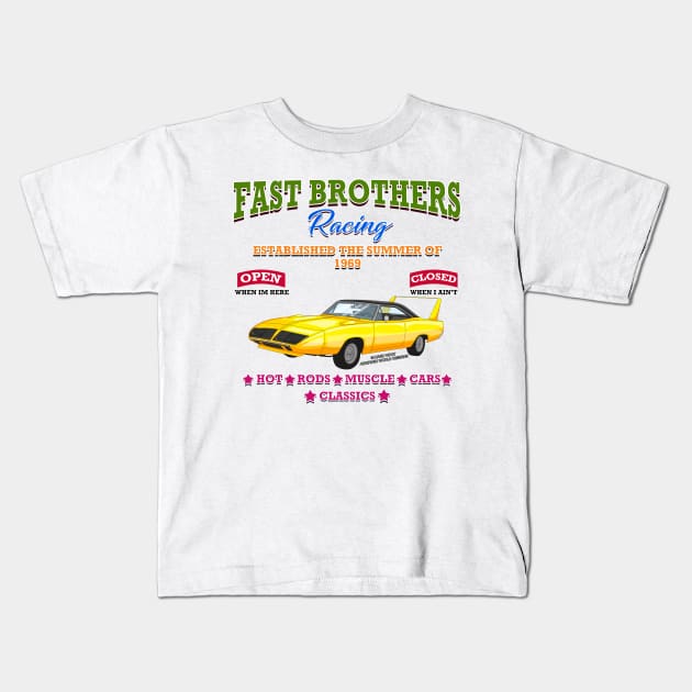 Fast Brothers Racing Muscle Car Hot Rod Racing Novelty Gift Kids T-Shirt by Airbrush World